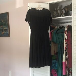 Vintage XL pleated black dress green union label